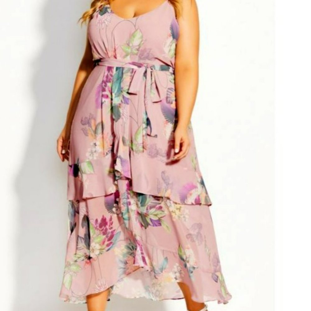 City chic size 16 pink floral maxi dress